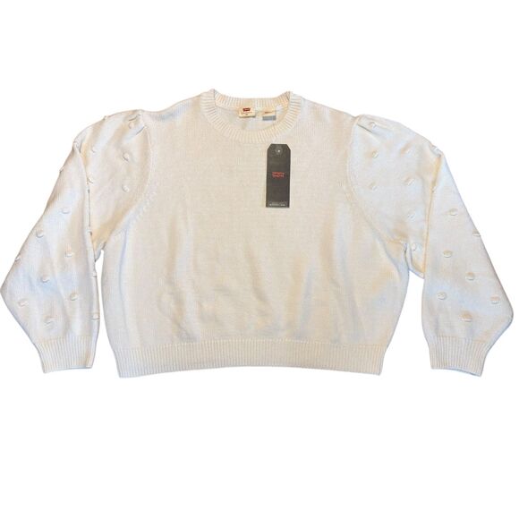 NEW Levi’s Cropped Balloon Sleeve White Crew Neck Sweater- Size XXL - Picture 1 of 7
